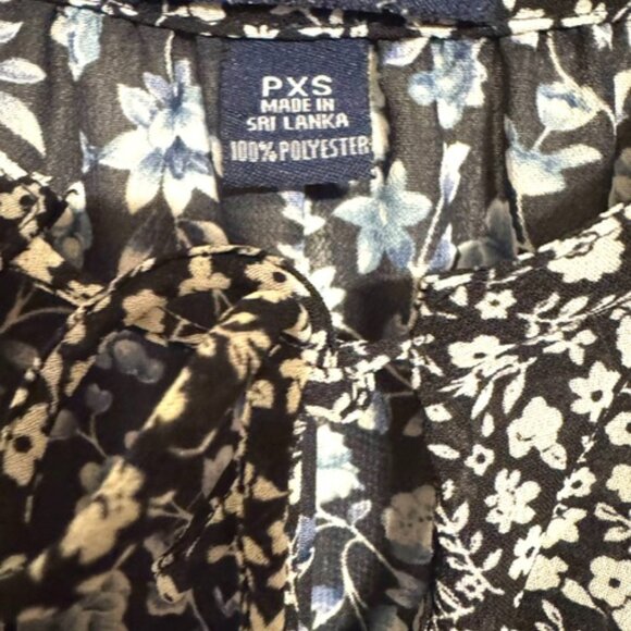 CHAPS NAVY PRINT TOP w/NECK TIE DETAIL PETITE/XSMALL #W - Picture 6 of 6